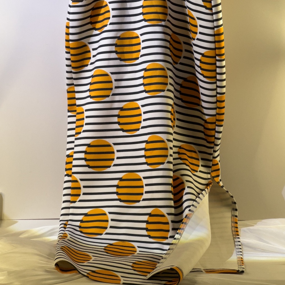 ASOS Graphic Midi Skirt – Yellow & Black Striped Dot Print
